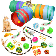 El nuevo túnel de tres canales de tres canales de Toy Pet Cat Set Rainbow a través de productos para mascotas de gato de plumas